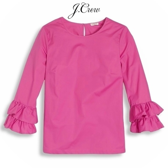 J.Crew pink stretch cotton ruffle sleeve top *shop@iamwarrior - Picture 2 of 9